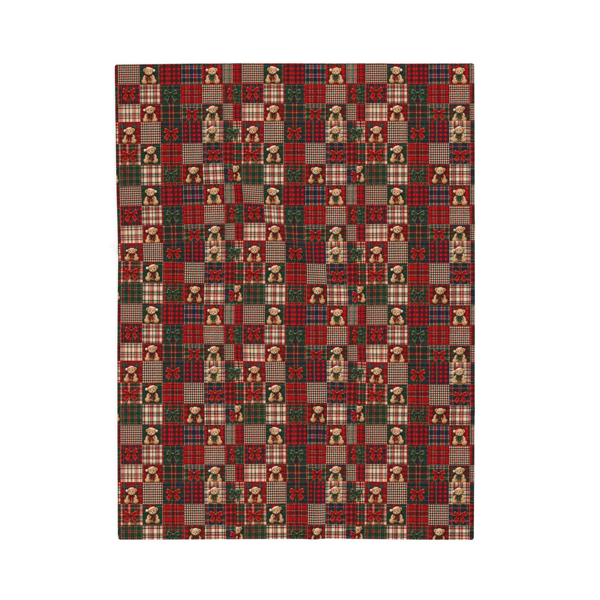 Plaid Teddy Patch Velveteen Plush Blanket — Cozy Christmas Cabin Throw