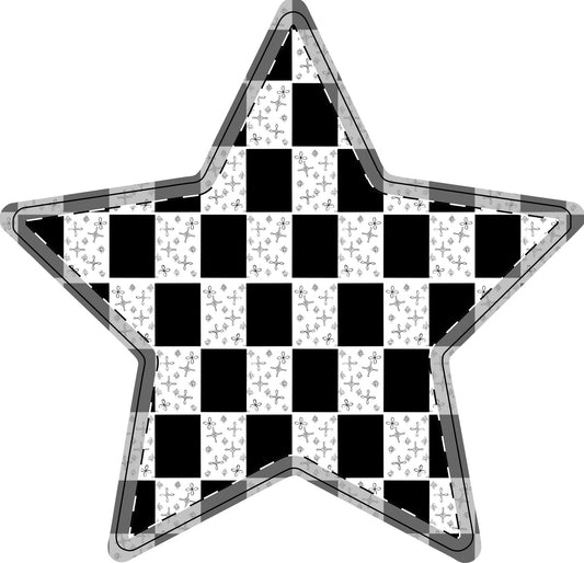 Checkerboard Ampersand & Star Free-Standing Wooden Decor — Black White Farmhouse Accent