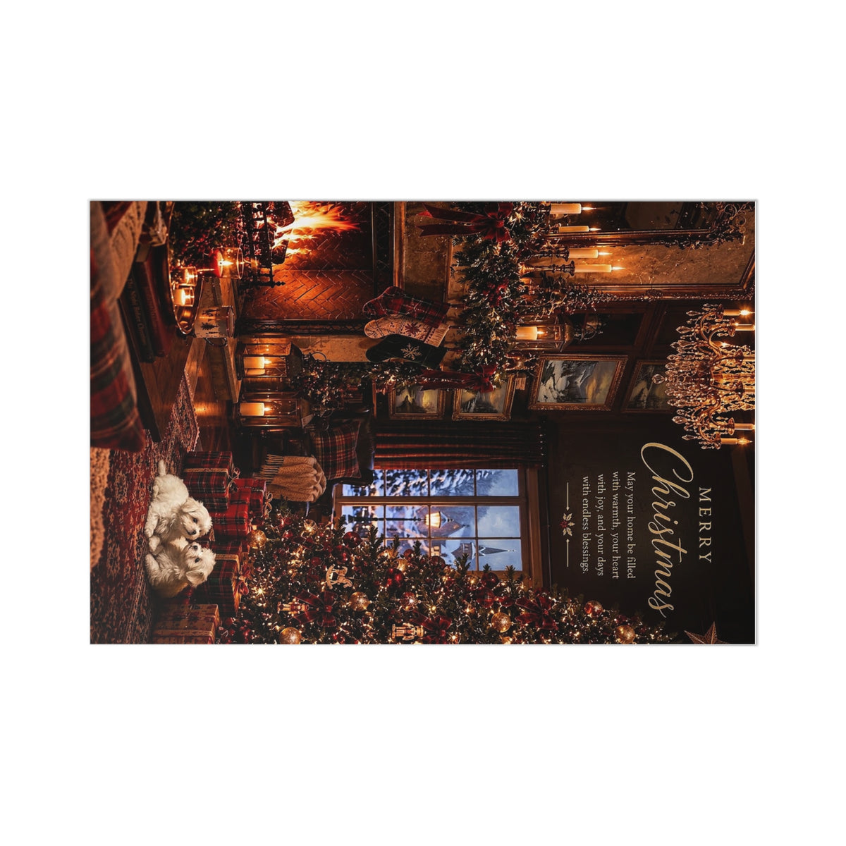 Christmas Postcards - Puppies at home with Cozy Fireplace & Tree Holiday Greeting Cards (7 Pack)