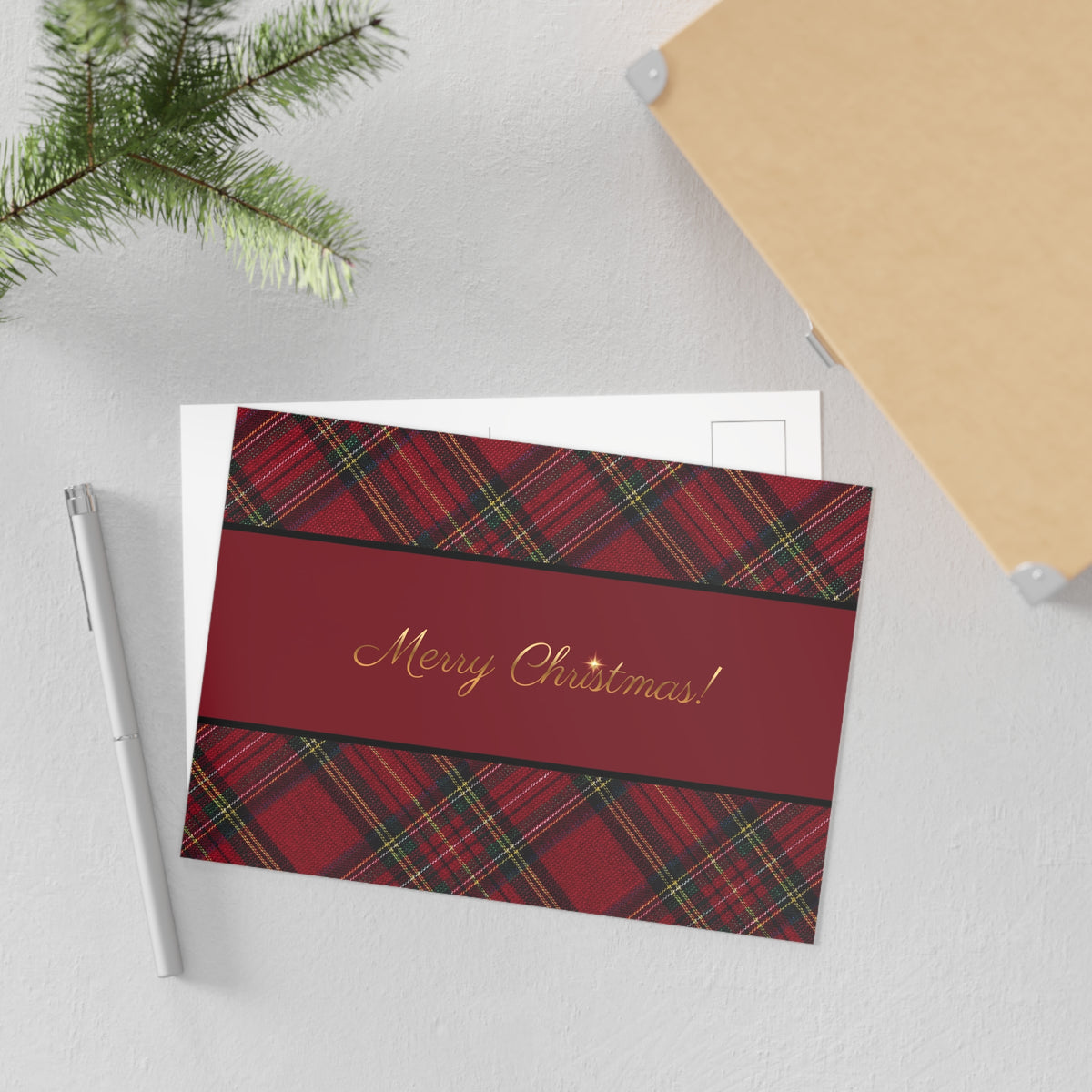 Merry Christmas Plaid Postcards — Fine Art Holiday Greeting Cards