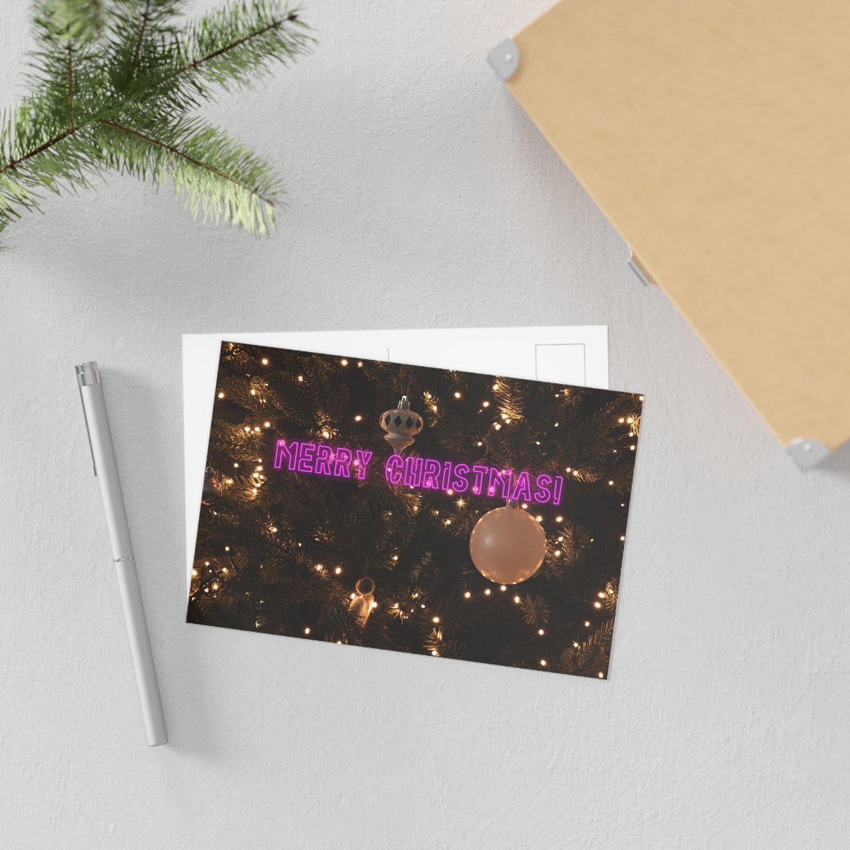 Christmas Tree Postcards — 'Merry Christmas!' Neon Ornament Fine Art Card