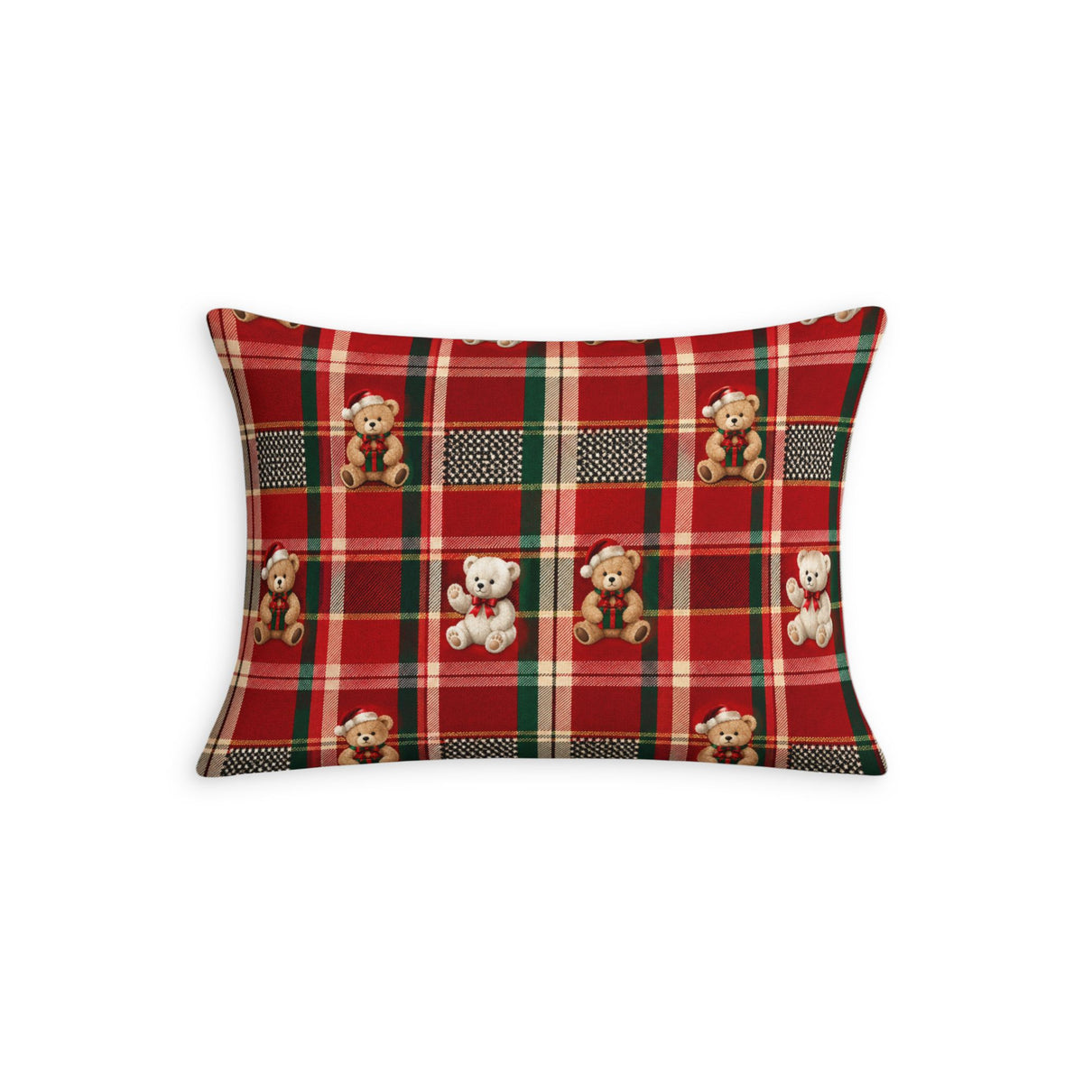 Holiday Teddy Plaid Throw Pillow Case