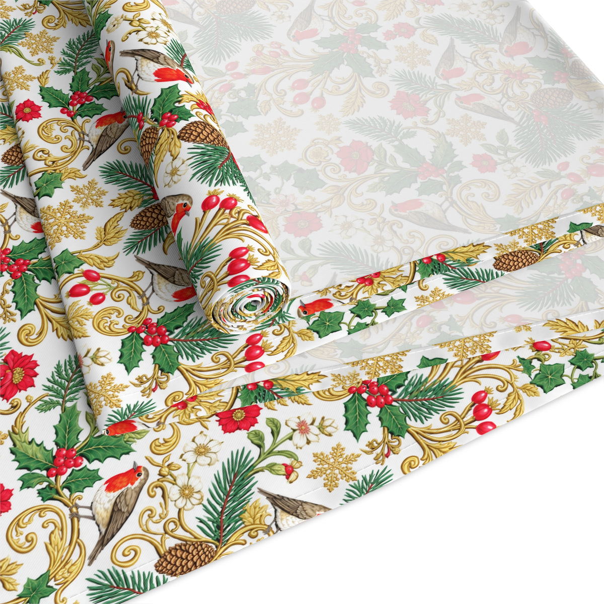 Vintage Botanical Table Runner — Floral Holiday Dinner Accent
