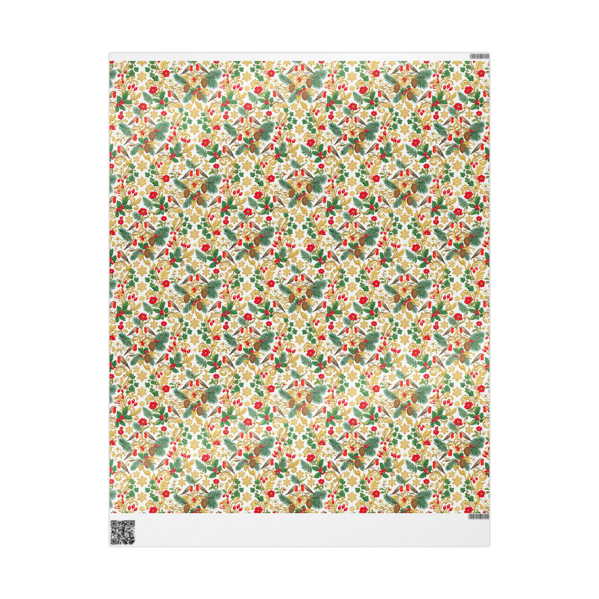 Christmas Robin & Holly Wrapping Paper Roll — Festive Bird Pattern Gift Wrap