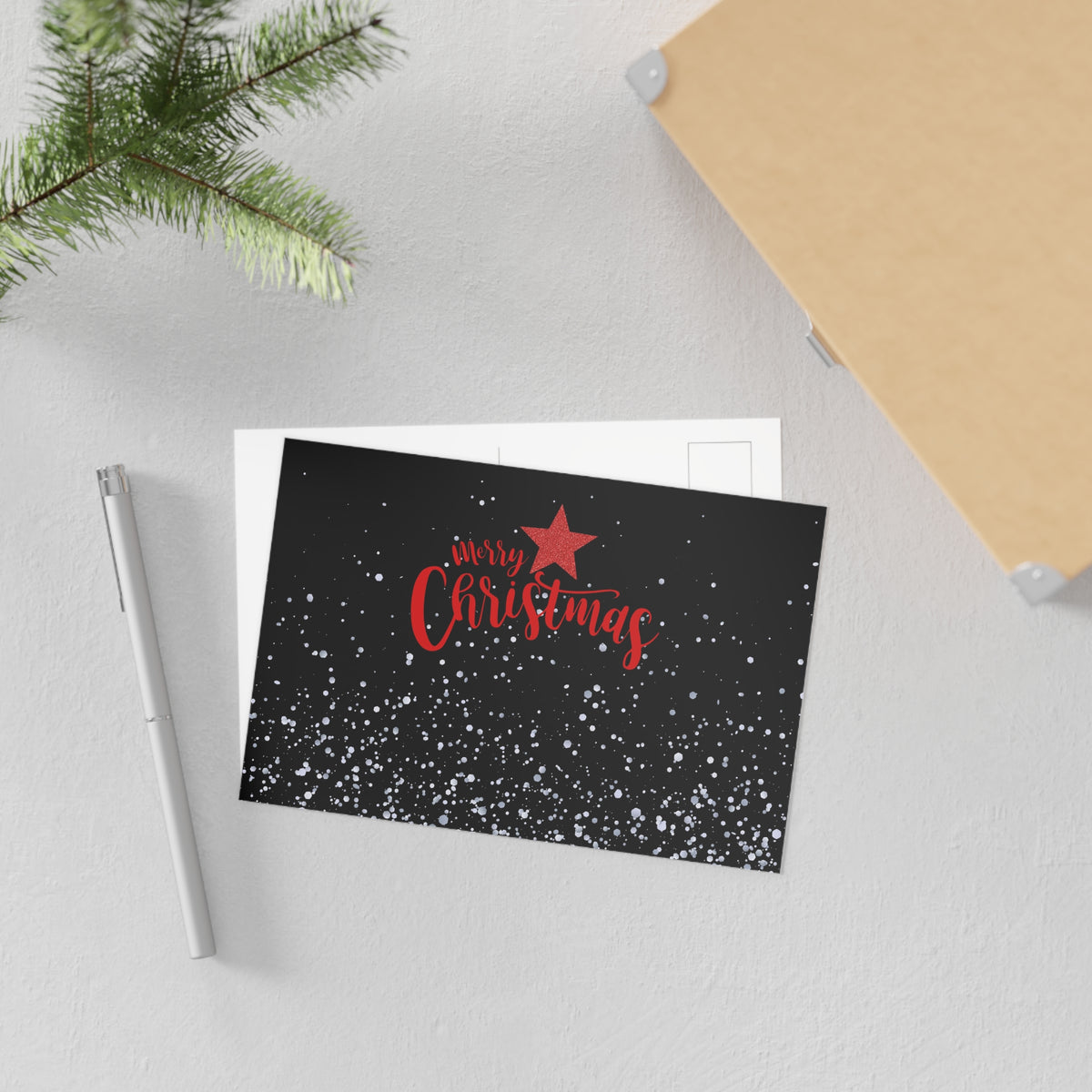 Christmas Star Fine Art Postcard — 'Merry Christmas' Snowfall Greeting Card