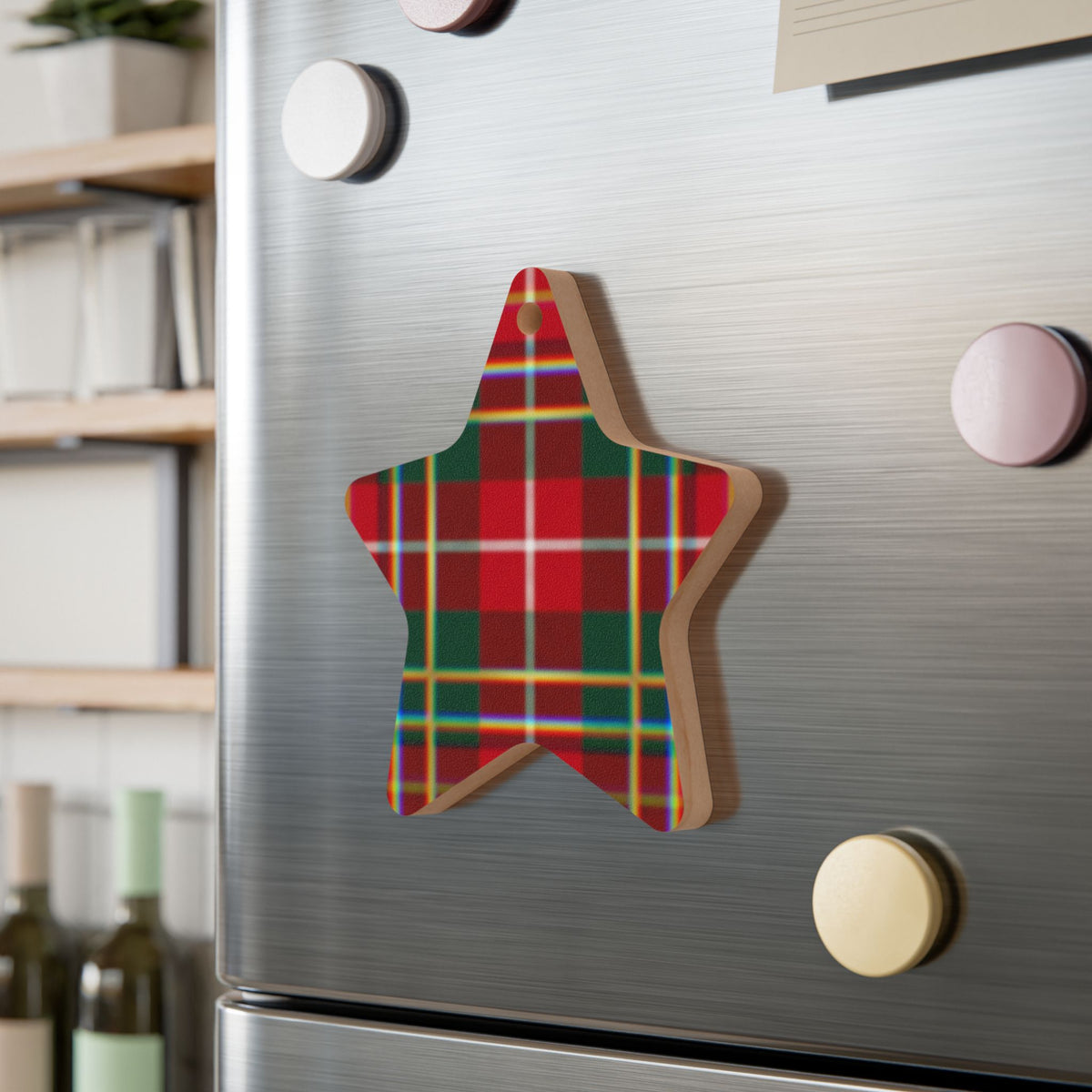 Plaid Bell Wooden Ornament — Classic Red & Green Christmas Decoration