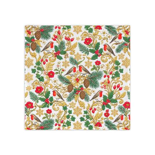 Holiday Robin & Pine Napkins — Set of 4 Christmas Cocktail Napkins