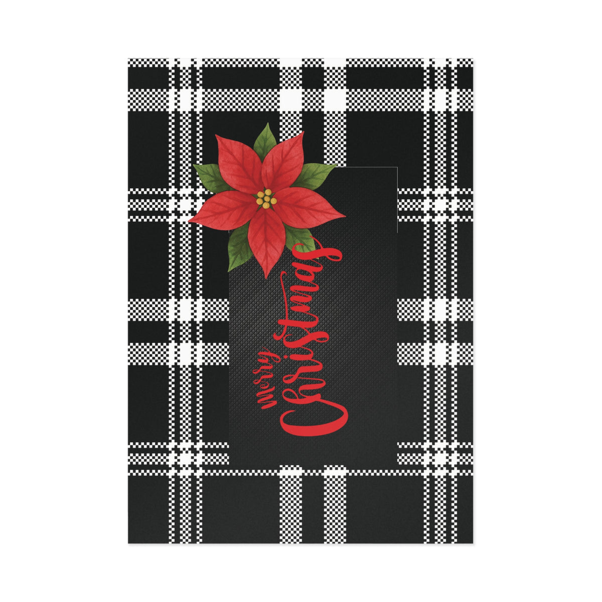 Christmas Poinsettia Plaid Postcard — Merry Christmas Holiday Greeting Card