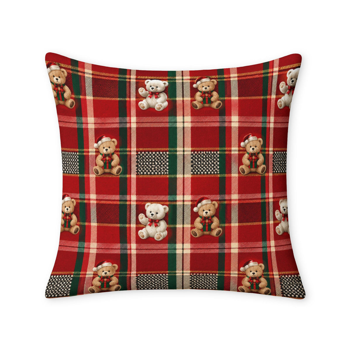 Holiday Teddy Plaid Throw Pillow Case