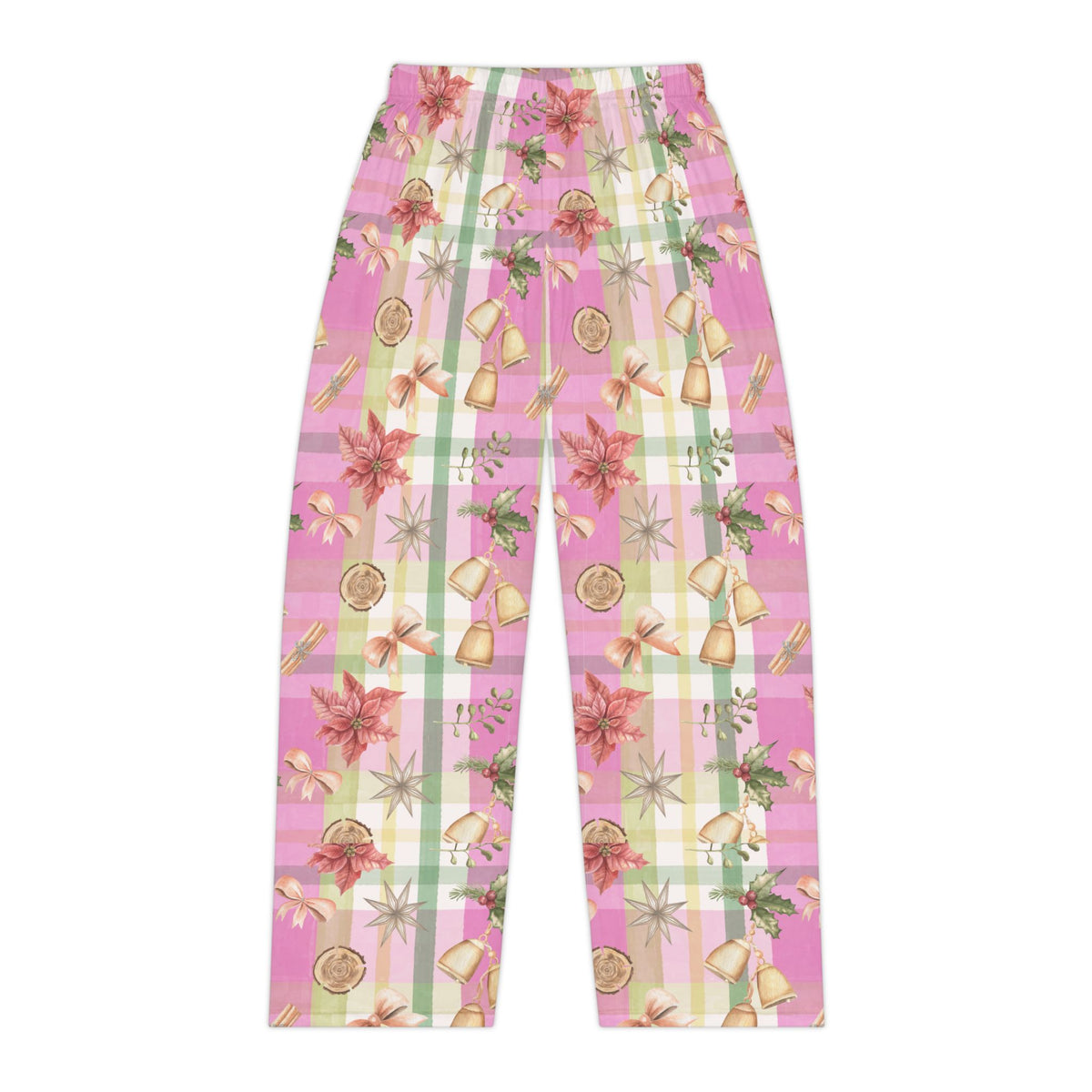 Pink Holiday Floral Plaid Pajama Pants
