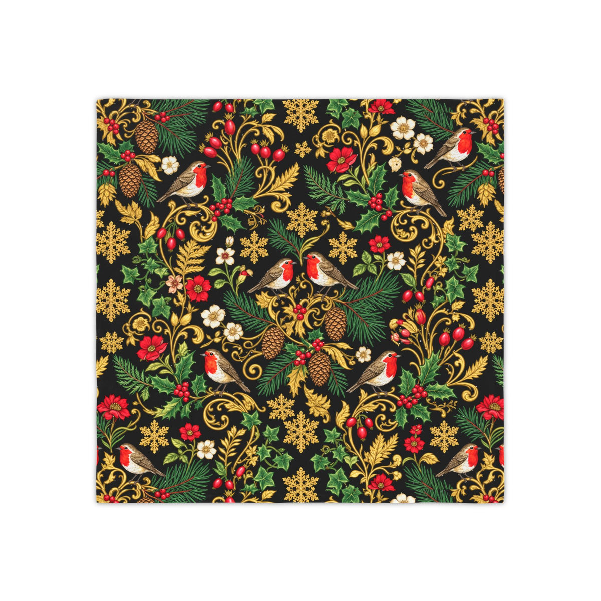 Christmas Robin Napkins — Holiday Floral Cocktail Napkin Set (4)