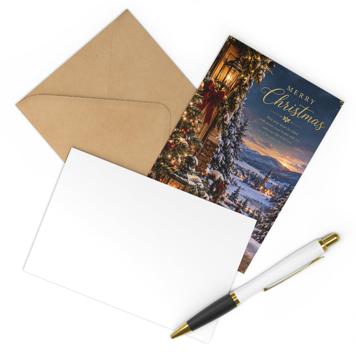 Christmas Postcards (7-Pack) — Merry Christmas Scenic Winter Village Cards