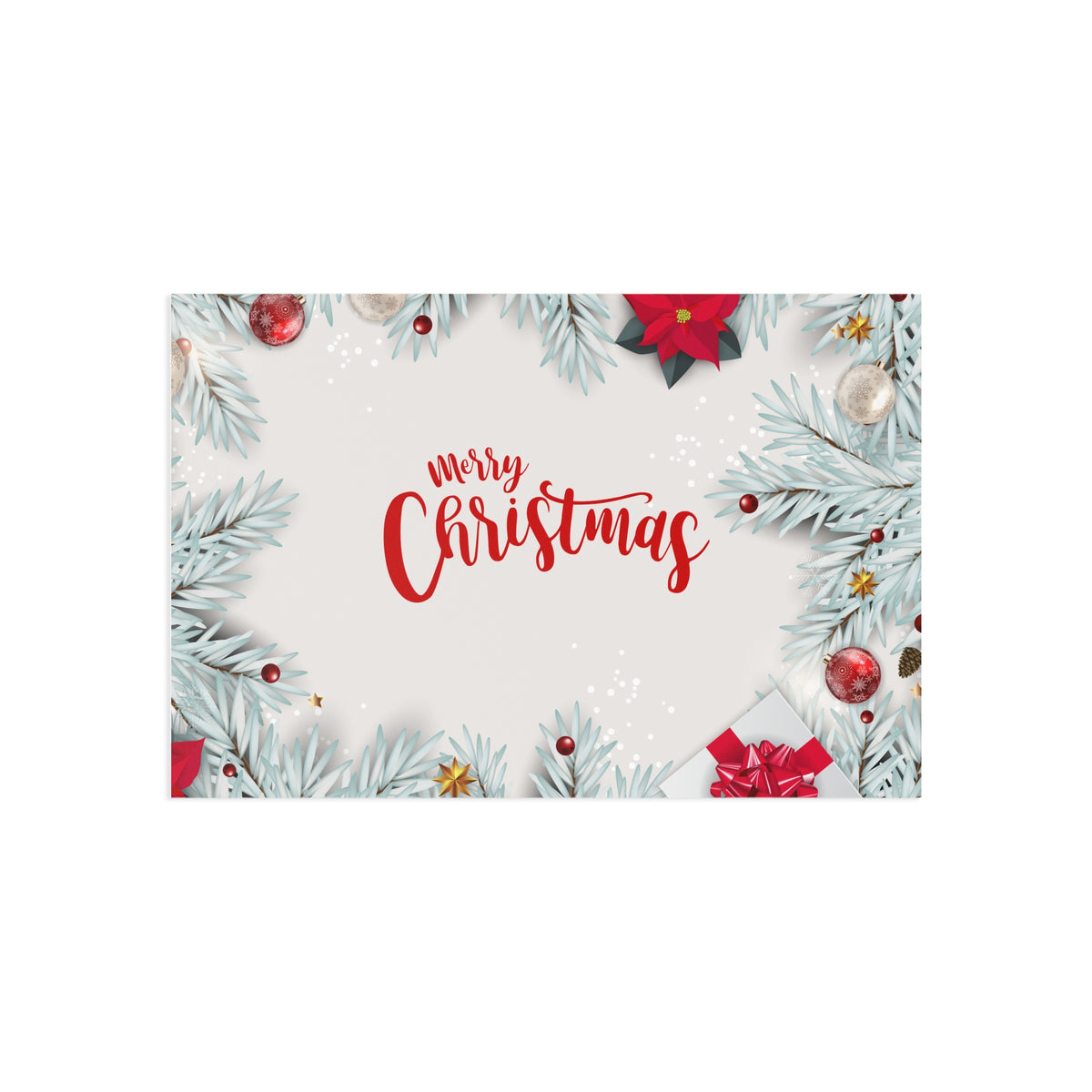 Merry Christmas Fine Art Postcard — Festive Poinsettia & Pine Holiday Card