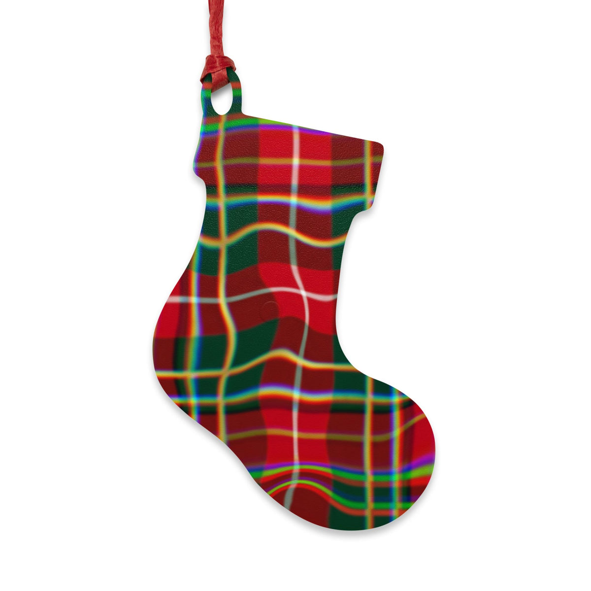 Plaid Bell Wooden Ornament — Classic Red & Green Christmas Decoration