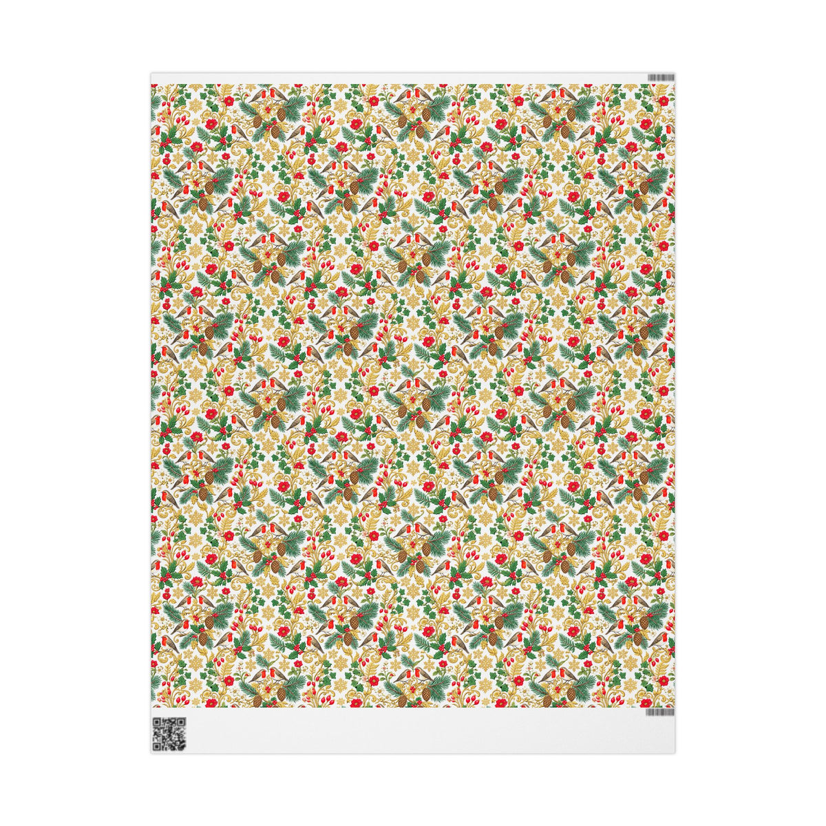 Christmas Robin & Holly Wrapping Paper Roll — Festive Bird Pattern Gift Wrap