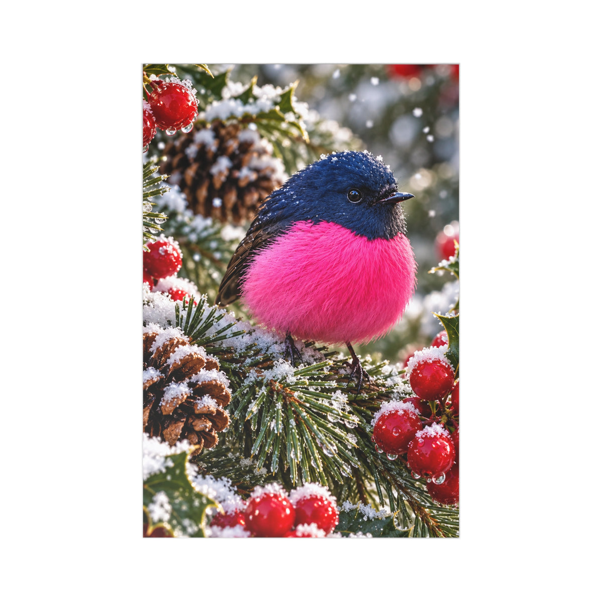 Winter Bird Postcard Set (7 pcs) — Pink-Cheeked Robin Holiday Cards