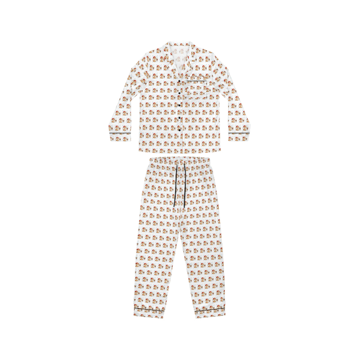 Satin Women’s Pajama Set – All-Over Cute Dog Print Sleepwear